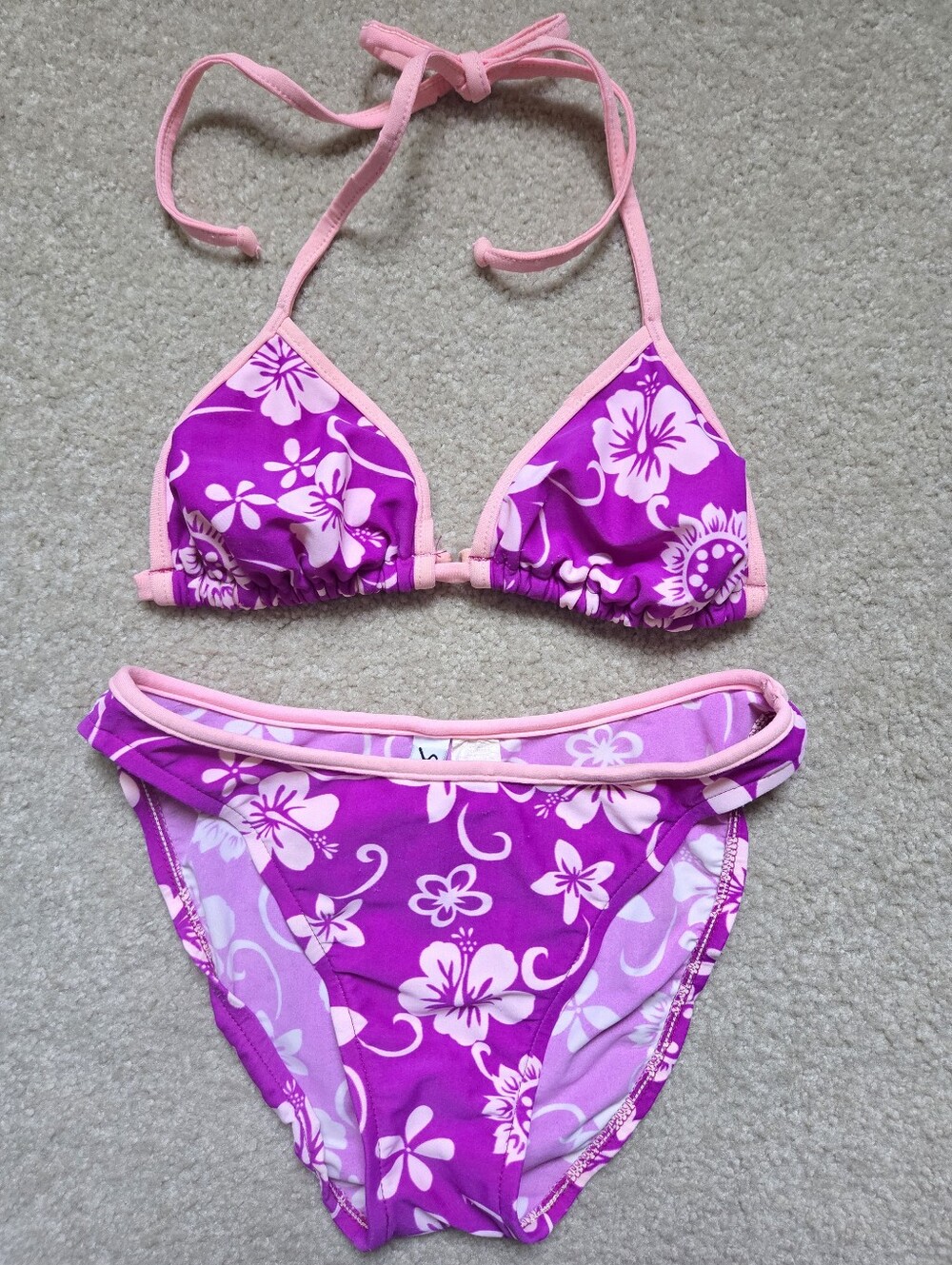 Vintage 90s Sun Rays Purple Hibiscus Floral Bikini Set XS